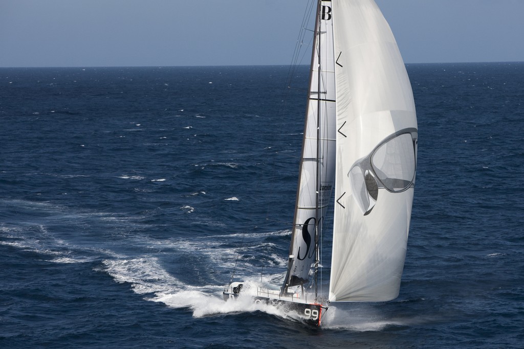 Alex Thomson (GBR) and his new Hugo Boss IMOCA Open 60 race yacht. Shown here training whilst on route to NYC © Lloyd Images http://lloydimagesgallery.photoshelter.com/